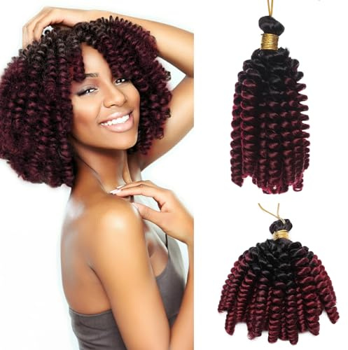 S-noilite Jamaican Bounce Häkelhaar 15 cm, Jumpy Wand Curls Häkelhaar, kurz vorgelockt gehäkelte Zöpfe Haarverlängerung, synthetisch für schwarze Frauen, 3 Packung 180 g,Schwarz zu Charm-Rot
