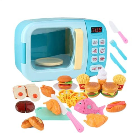Jeu de Cuisine pour Enfant - Micro-Ondes Jouet avec Lumière et Son, Fonctionne à Piles, Inclut Ustensiles et Aliments, Jouet Éducatif pour Cuisine Imaginative et Jeu de Rôle