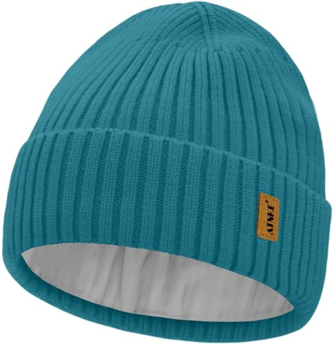 ATNKE Strick Beanie Mütze für Herren und Damen, Winter Weiche Bündchen Wollig Dehnbar Dick Warm Fleece Gefüttert Totenkopf Mütze Alltags Geschenke
