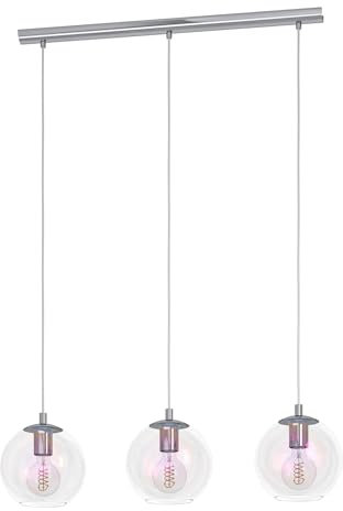 EGLO Hängelampe Ariscani 2, 3-flammige Pendelleuchte irisierend, Esstisch Hängeleuchte bunt schimmernd, Esszimmerlampe hängend aus Metall in Chrom und Glas, E27, 76,5 cm