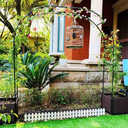 Großer Gartenbogen aus Metall für Kletterpflanzen, breit 1,4 m, 1,8 m, 2,4 m, 3 m, 3,5 m, robuster, langlebiger Rosenbogen, wetterbeständiges Pergola-Spalier aus Eisenrohr, Schwarz, B 3,5 m x H 2,2