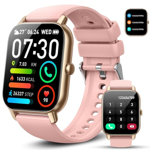 Reloj Inteligente Hombre Mujer, 1.85 Smartwatch Llamadas Bluetooth, Smart Watch 110+Modos Deportivos, Pulsómetro, Monitor de Sueño, Podómetro, Impermeable IP68 Reloj Deportivo para Android iOS, Rosa