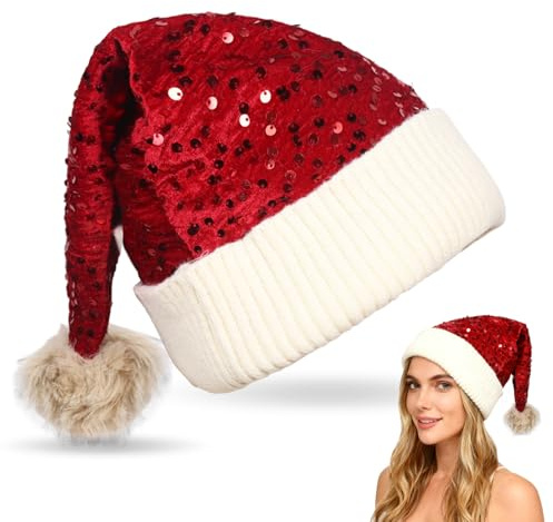 Weihnachtsmütze, Weihnachtsmützen Erwachsene, Nikolausmütze Strick, Weihnachtsmann Mütze, Weihnachtsmütze Glitzer, Nikolausmützen, Weihnachtshut, Weihnachtsmannmütze Damen Herren für Weihnachtsparty