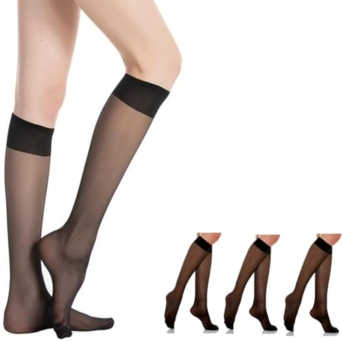 Women Sheer Knee High Stockings 20 Denier (3PCS One Size, Black)
