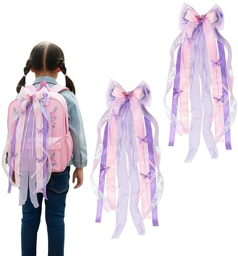 SDXCJY Schultütenschleife 2 Stück, 60×20cm Bandschleife – Zum Verzieren von Zuckertüte/Schultüte, Schulanfang & Einschulung Dekoration für Mädchen und Junge (rosa-lila)