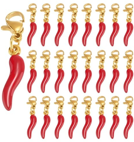 TEOZBLU 24 Pcs Llaveros De Pimiento Rojo Para Cumpleaños Suerte Adorno, Suerte Llaveros, Regalos Para Graduacion, Dijes De Pimienta Roja,Colgante Metálico Con Amuleto, Talismán De Buena Suerte