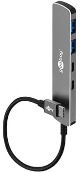goobay USB C 3.2 - USB A 3.2 / USB-C-Stecker zu 2xUSB-C/2xUSB-A, kompakter Hub für Laptop, Tablet, Smartphone, SuperSpeed-Datenraten bis 5 Gbit/s, kompatibel mit Windows/Linux/macOS - 79159