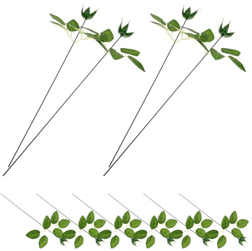 DOITOOL Ensemble de Calices, Tiges et Feuilles de Fleurs Artificielles en Plastique 40 Pièces – Kit DIY de Composition de Fleur pour Décoration, Loisirs Créatifs, Accessoires Floraux