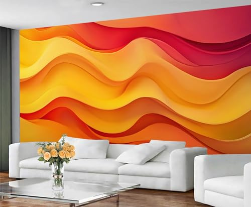 GIVLWF Burnt Orange Large Mural & Room Decor, Orange Bedroom Wallpaper, Abstract Stripes Wall Paper for Living Room, Non-Self-Adhesive, Murals for Walls
