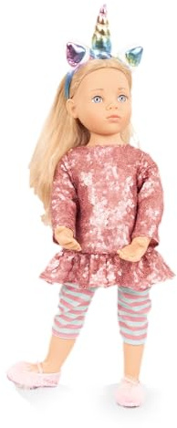 Götz 2666009 Happy Kidz Anna Einhorn Puppe 50 cm Multigelenk-Stehpuppe | 6-tlg, für Kinder ab 3 Jahren, blonde Haare, blaue Augen, 9 Gelenke, posierbar, frisierbar, Vinylhartkörper