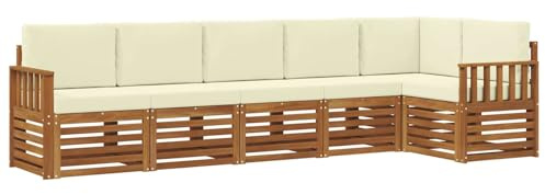vidaXL Sofagarnituren 6 pcs Natur und Creme Massivholz Akazie, Garten, modernes Outdoor-Sofa, L-förmige Lounge, Terrasse, langlebiger Komfort fürs Patio