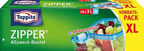 Toppits - Universalbeutel mit Reißverschluss, 18 x 3 l, transparent