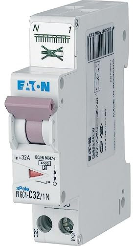 EATON 109131 PLGC4-C32/1N - DISJONCTEUR MODULAIRE PH/N - Blanc - MANETTE VIOLETTE - 1P+N / 32 A - COURBE C - Raccordement direct sans vis