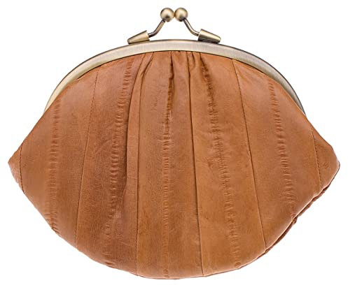 Becksöndergaard Geldbörse Damen Leder - Mittelgroßes Retro Portemonnaie Granny aus Aalleder - Viele Fächer für Münzen Perso Karten Klippverschluss 18x13cm (01-Camel)