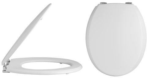 MILANO White Effect Toilet Seat Bevelled Lid Chrome Hinges 370 x 440mm | Engineered Wood Construction. Bevelled Lid. Traditional Style. Soft Close Hinges. Bottom Fix Installation. Includes Fixings.