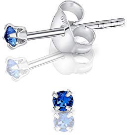 DTPsilver - * MINI * Boucles d'oreilles/Clous en Argent Fin 925 et Cristaux de Swarovski® Elements Ronds - Diamètre: 2 mm - Couleur: Saphir Bleu