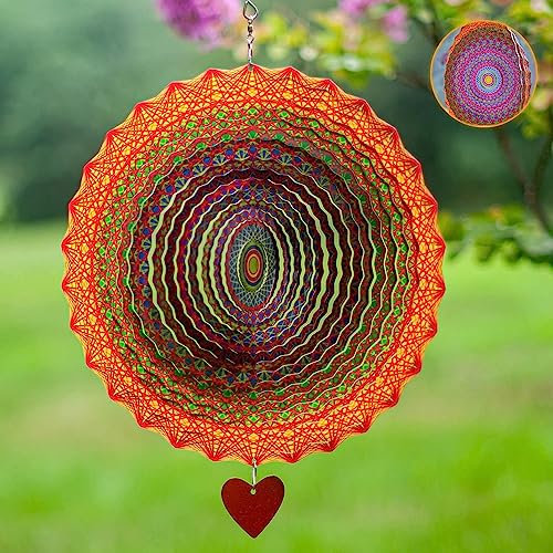 SteadyDoggie Wind Spinner Mandala Thangka, 30 cm - 3D Stainless Steel Laser Cut Metal Art - Reflective Geometric Pattern Kinetic Yard Decoration - Hanging Wind Spinner for Indoor and Outdoor Use