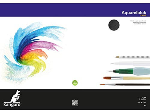 Kangaro Aquarellpapier A2, 300 gram, 12 Blatt, schwarz