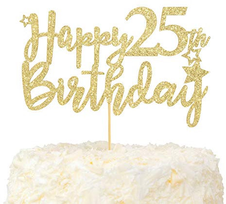 LOVENJOY 25 Geburtstag Mann und Frau Tortendeko Hallo 25 Gold Glitzer Happy 25th Birthday Cake Topper für Party Dekoration