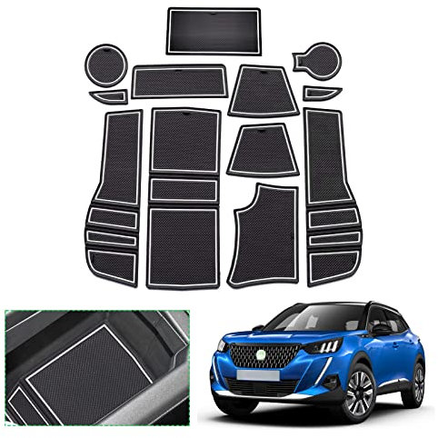 GAFAT Peugeot 2008 e-2008 2020-2024 2025 Non-Slip Rubber Mats - UK RHD Car Centre Console, Cup Holder, Storage Box, Door Seam Mats - Peugeot 2008 Accessories (White)