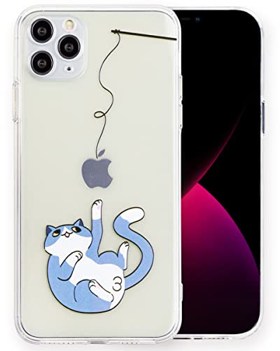 INLOYGEM Handyhülle für iPhone 11 Pro Max, Stoßfestes Durchsichtig Weiches TPU Silikon Dünne Schutzhülle, mit süßer Muster Bedruckt Handy Hülle für Apple iPhone 11 Pro Max 6.5 Blaue Katze