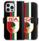 Klapphülle kompatibel mit Apple iPhone 13 Pro Handyhülle aus Kunst Leder schwarz Flip Case FC Augsburg FCA Offizielles Lizenzprodukt