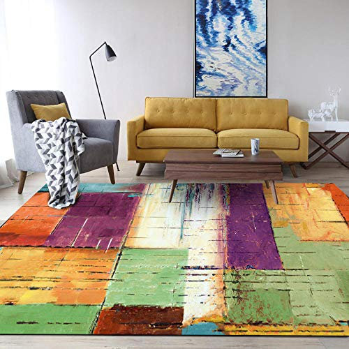 Designer rutschfest Teppich Wohnzimmer Groß flächiger Rug Retro gelb grün lila Aquarell Spleißquadrat 160 x 230 cm