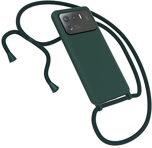 EAZY CASE Premium Silikon Handykette kompatibel mit Xiaomi Mi 11 Ultra 5G Ultra Handyhülle mit Umhängeband, Handykordel mit Schutzhülle, Hülle mit Band, Kette für Smartphone, Piniengrün, Grün