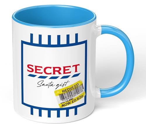Print Maniacs Secret Santa Mug Gift Christmas Funny Novelty Humor Office TES*o Shopping Gift (Blue Fill)