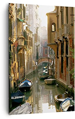 Wandbilder Dekoration Wohnzimmer Venedig Brücke Wasser Haus Bilder auf Leinwand 80x120cm Leinwandbild mit Rahmen Schlafzimmer Küche Deko Wand Kunstdruck Art Groß XXL Wanddeko Bild Canvas PA80x120-2532