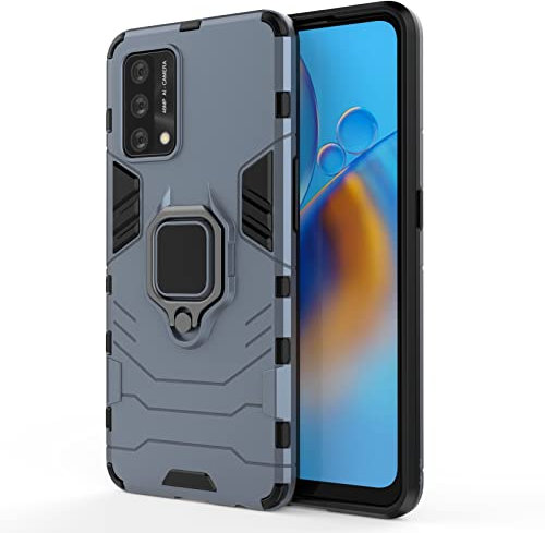 Max Power Digital Cover per Oppo A74 4G con Anello, Custodia Supporto Magnetica Rigida Resistente Antiurto Doppio Strato Protettiva Calamita Bumper Case (Blu Navy)
