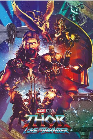 empireposter Thor - Love and Thunder - Filmposter Kino Movie - Grösse 61x91,5 cm + 2 St Posterleisten Holz 61 cm
