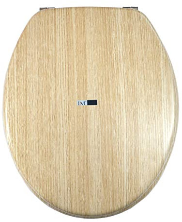 BM 7018 Copriwater Sedile Tavoletta WC Universale Coperchio Toilet Seat Bagno Beige Legno Grano Chiaro, Misura Standard Fissaggio dal Basso Cerniere Incluse in Acciaio