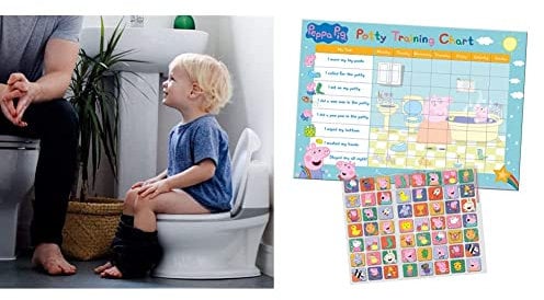 Nuby Potty, My Real Mini Size Toilet with Lid and Flush Sound, White & Paper Projects 01.70.30.022 Peppa Pig Potty and Toilet Training Reward Chart and 56 Sparkly Stickers, Pink