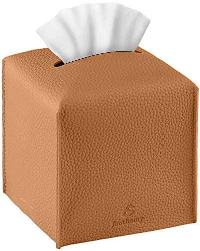 Jeethemy Taschentuchbox-Abdeckung, quadratisch, PU-Leder, moderne Taschentuchbox, Gesichtspapier-Organizer, 12,7 x 12,7 cm, Einzelbett, Braun