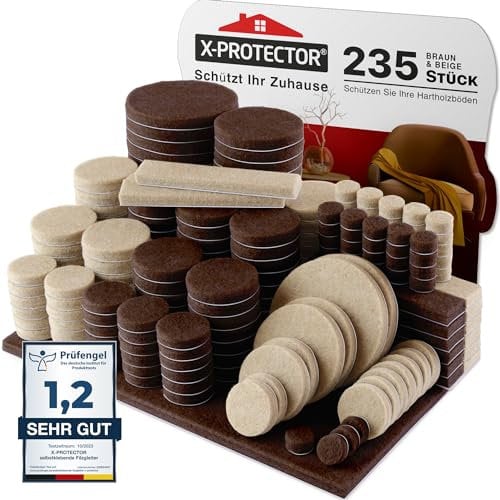 X-Protector Filzgleiter 235 Stück - Prämie Möbelgleiter Braun & Beige - Dicker Filz Selbstklebend - Bodenschoner für Stühle - Große Menge an Filzgleiter Selbstklebend - Schützen Sie Ihre Holzfußböden