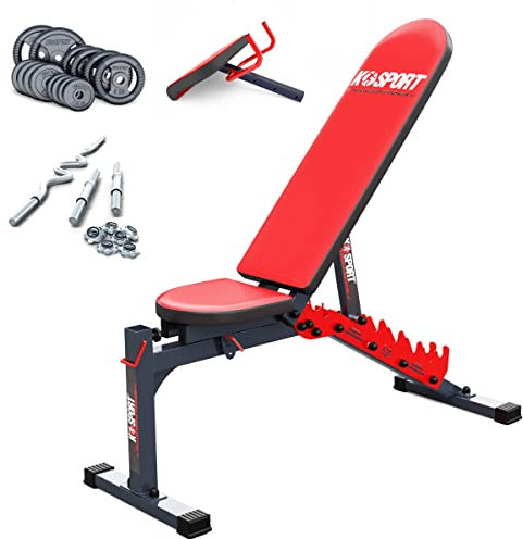 K-Sport: Hantelbank Set mit Curlpult, SZ - Stange, Kurzhanteln inkl. 55kg Gewichte | Trainingsbank verstellbar | Curlpult mit Ablage | ø 30mm Gewichtsscheiben | Trainingsset für dein Home Gym