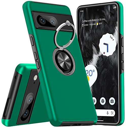 KRAFTCARE Hülle für Google Pixel 7, Handyhülle mit Eingebetteter 360° Grad Ring, Magnetische Schutzhülle TPU Stoßfest Cover Case für Google Pixel 7, Dunkelgrün