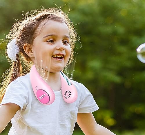 Urmaxs Portable Neck Fan for Kids 3+1 Speeds 360°Airflow, USB Rechargeable Mini Personal Fan,Wearable Bladeless Neck Fans Cooling for Girls & Boys Travel Outdoor (Pink), (E10)