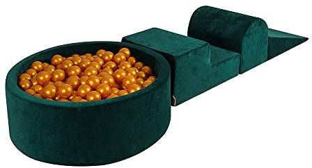 MEOWBABY Parco Giochi in Schiuma con Piscina di Palline 90x30cm/200 Palline per Bambini - Blocchi Morbidi, Velluto, Verde Scuro: Tutto Oro