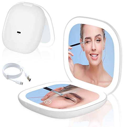 Aicharynic Miroir de poche LED avec grossissement 1X/10X, miroir grossissant avec lumière, pliable, cadeau pour fille