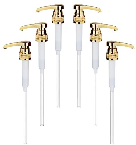 6Pcs Gold Coffee Syrup Pumps Fits 750ml Bottles, Plastic Pumps for Skinny Syrup Bottles, Condiment Soap Dispenser Pump Replacement, Syrup Pumps for Coffee Bar Kitchen Bathroom, 25.4 oz (Gold)