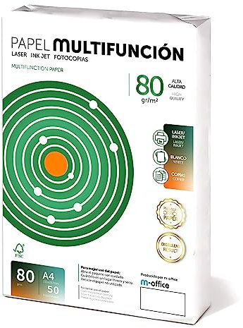Foglio A4 80 g, 50 fogli, carta multiuso, fogli per stampanti laser e ad iniezione, fotocopiatrice, fax, per uso ufficio, materiale scolastico, confezione fogli. M-Office (50 fogli, 80 gr)