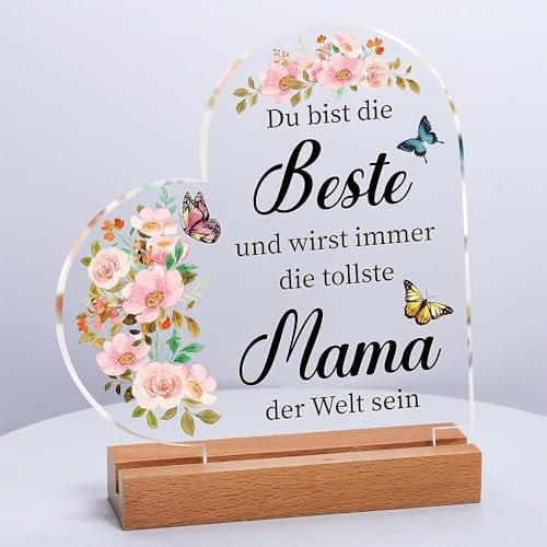 Vetbuosa Muttertagsgeschenk, Geschenke für Mama, Muttertagsgeschenke für Mama, Mama Geschenk, Einzigartige Herzförmige Acryl Heimdekoration, Beste Mama Geschenk, Geburtstags Geschenk für Mama 