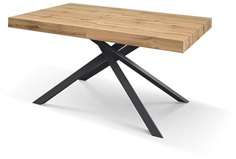 Mar.c.a. Design - Table console extensible Boston | Table de cuisine jambes croisées noires extensible, plateau en mélaminé et pieds en fer, fabriqué en Italie, 160 x 90 x 74 h Ouverture maximale 240