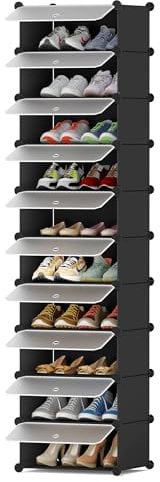 HOMIDEC Schuhregal, Schmale Schuhschrank Schuhaufbewahrung Kunststoff-Schuhregale Organizer mit 10 Ebenen