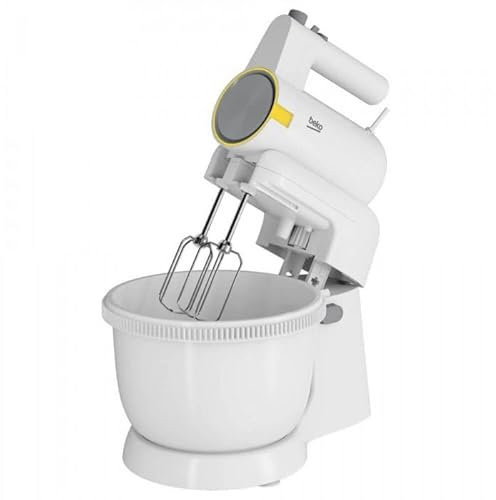 Beko - HMM62444W - Sbattitore Glow Line con ciotola da 4L, 420 W, 4 Velocità + Turbo, 2 Fruste Mixer e 2 Ganci Impastatori in Acciaio Inox - Bianco