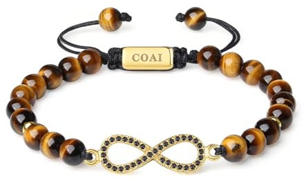 COAI Bracelet Infini Œil de Tigre Marron Cordon Ajustable Homme