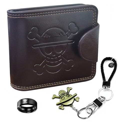 LbsAMP Geldbörse aus Leder Anime-Geldbörse mit Schlüsselanhänger und Totenkopf-Ring Cosplay Kreditkartenetui Geschenk für Anime-Fans Teenager(Hellbraun)