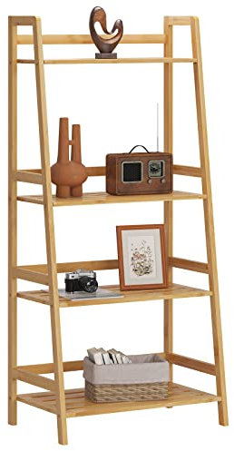 sogesfurniture Bambus-Bücherregal, 4 Etagen, multifunktionales Bücherregal, Aufbewahrungsregal, Pflanzenständer, Ausstellungsregal, Bücherregal, Aufbewahrungsregal, Bambus